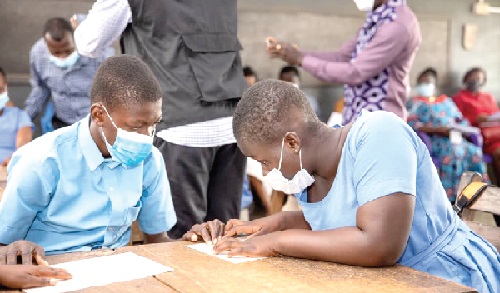 Some of the beneficiary visually-impaired students learning together